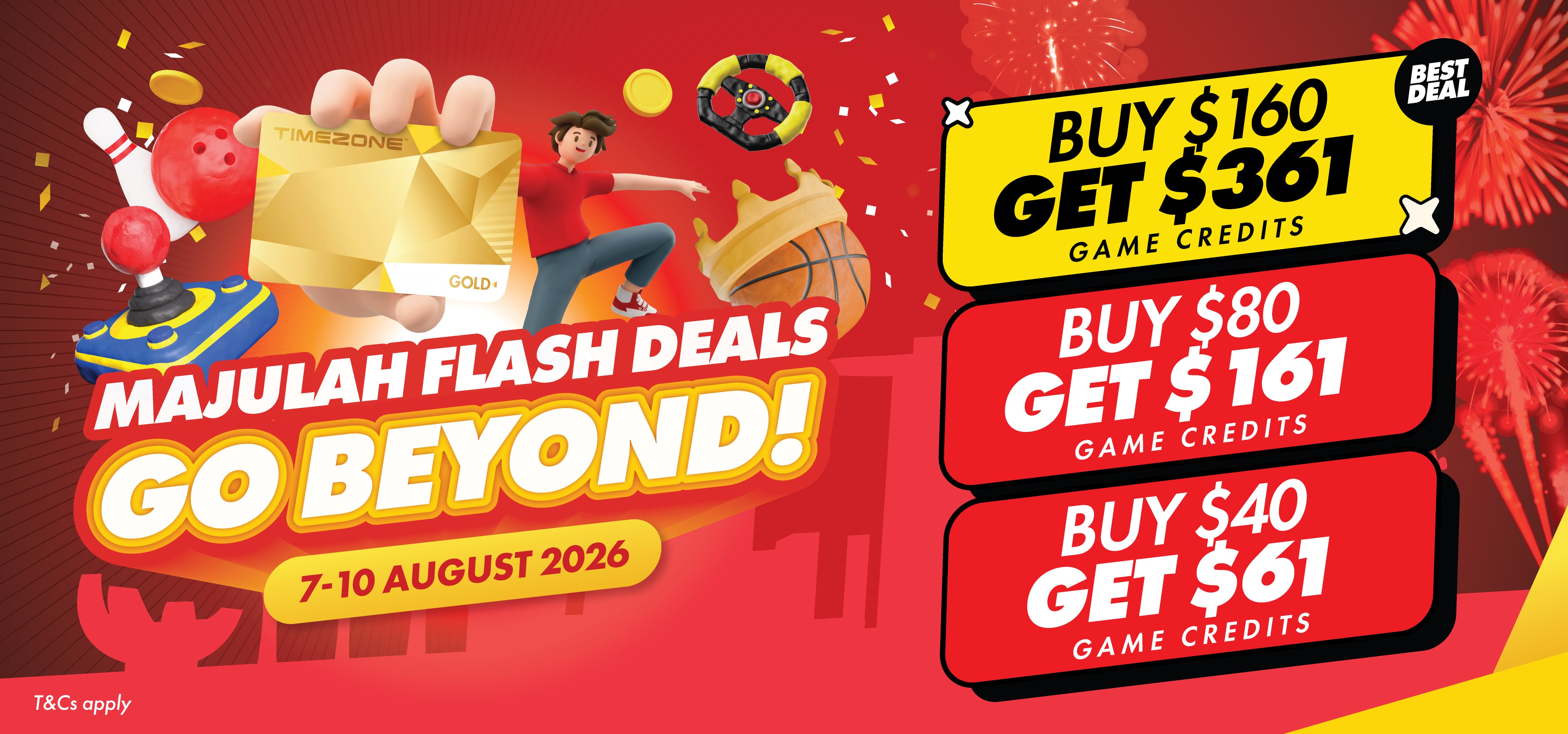 Timezone Singapore National Day Flash Deals 2026 featuring bonus game credit offers from 7-10 August