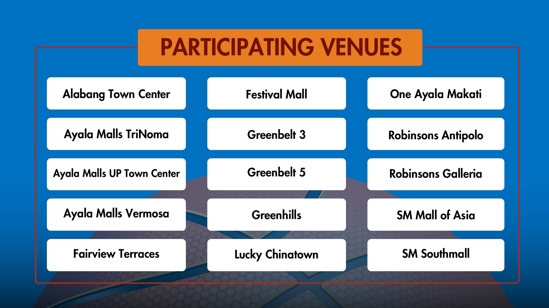 PARTICIPATING VENUES